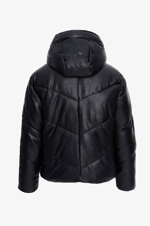HOODED VEGAN LEATHER QUILTED JACKET