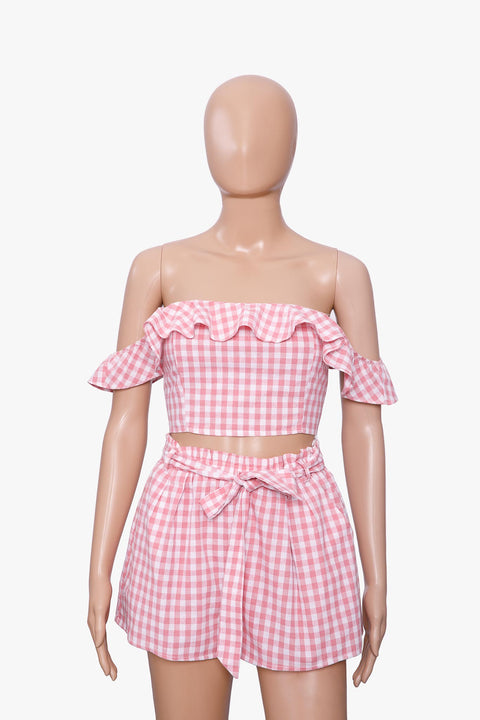 PLAID CROP TOP WITH RUFFLES