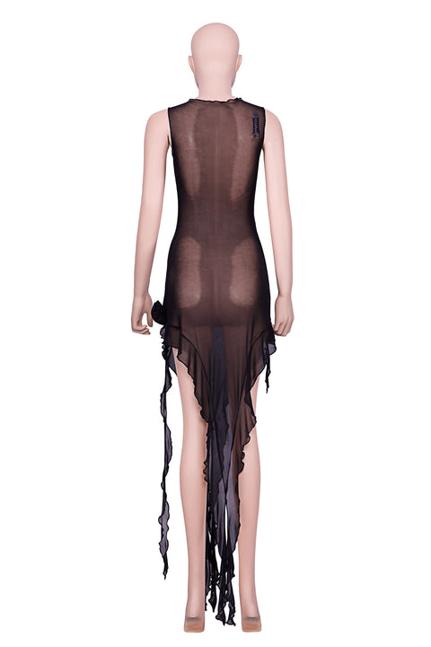 MESH DRESS WITH THREE-DIMENSIONAL FLOWERS