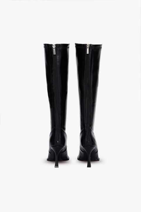 POINTED TOE FAUX LEATHER HEELED BOOTS