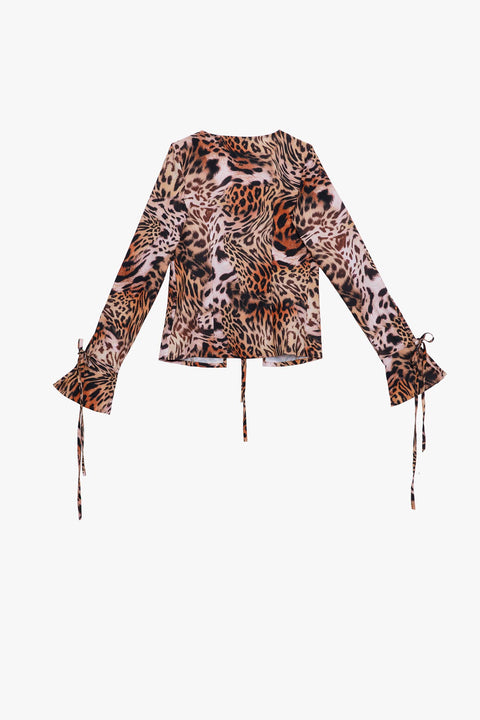 LEOPARD LACED-UP BLOUSE