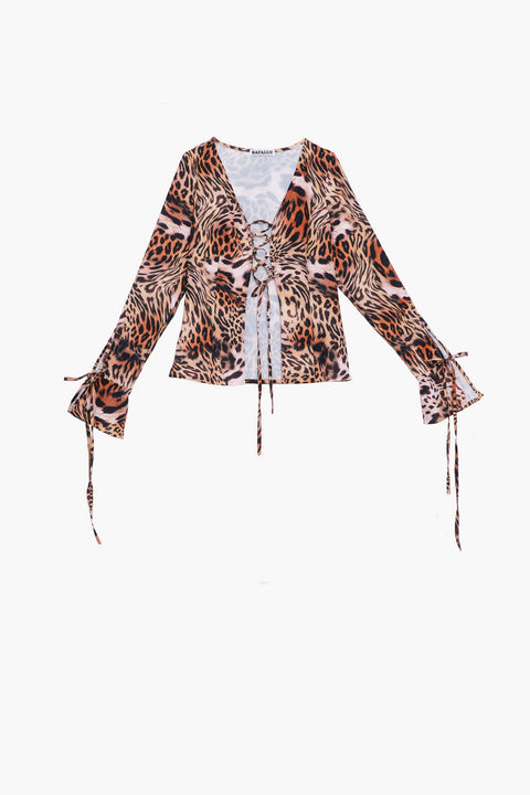 LEOPARD LACED-UP BLOUSE