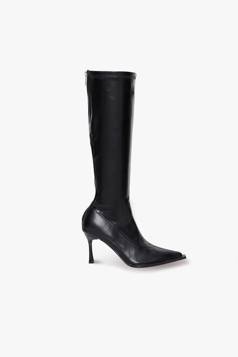 POINTED TOE FAUX LEATHER HEELED BOOTS